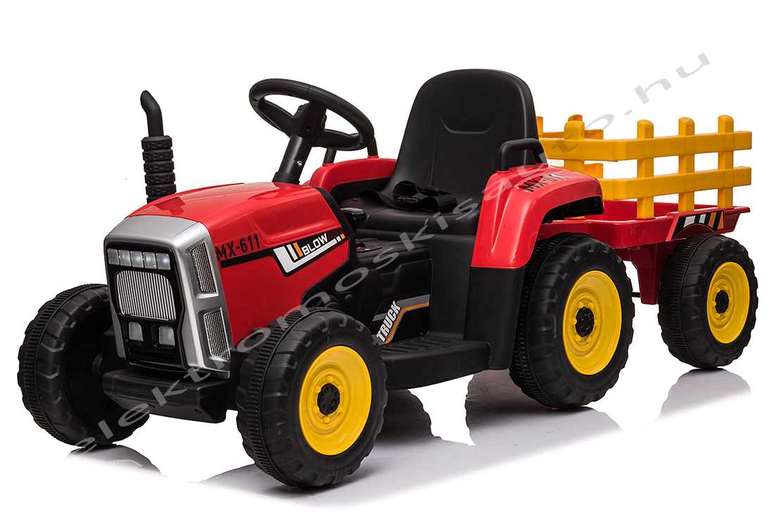 ELEKTROMOS KISAUTÓ TRAKTOR 12V + UTÁNFUTÓ PIROS